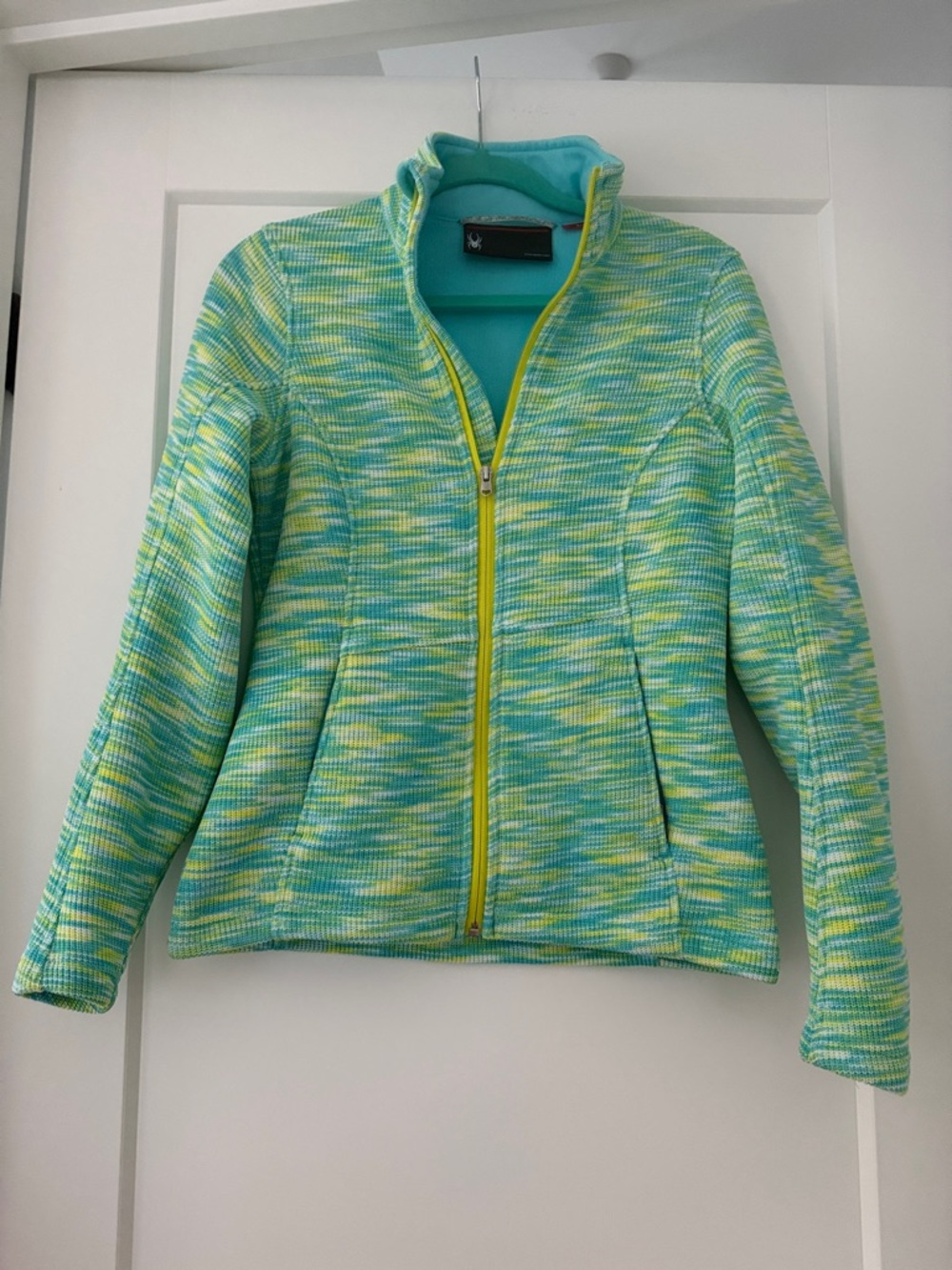 Women's Aqua Green Zip-Front Knit Jacket